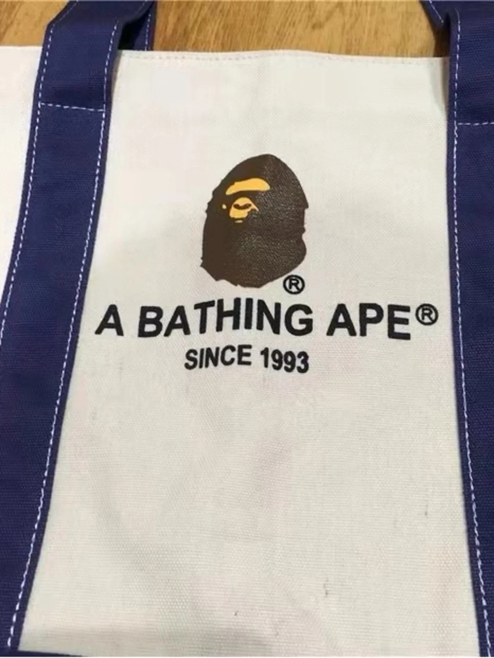 Bape Canvas Duffel Tote in Cream and Navy Blue